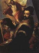 PALMA GIOVANE Self-Portrait Painting the Resurrection of Christ oil
